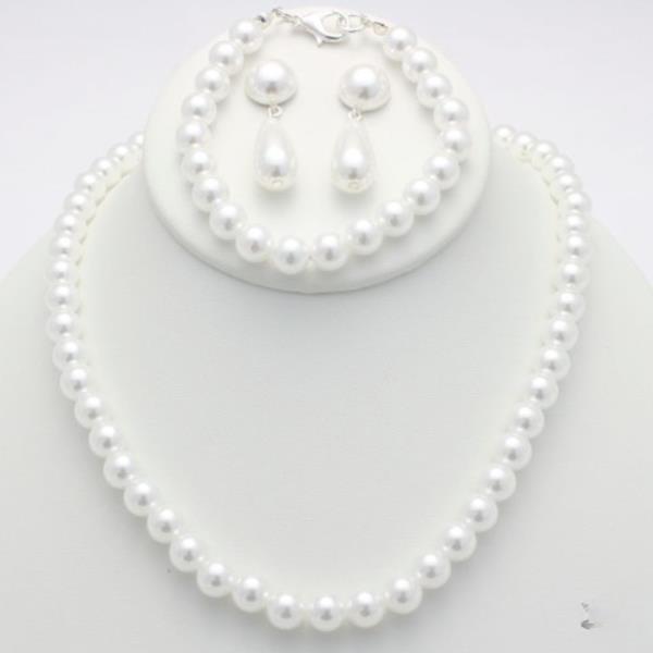 Pearl Bead Necklace Earring and Bracelet Set