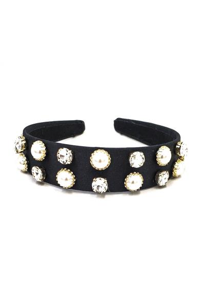 FASHION COLOR STONE PEARL STUDDED HEADBAND