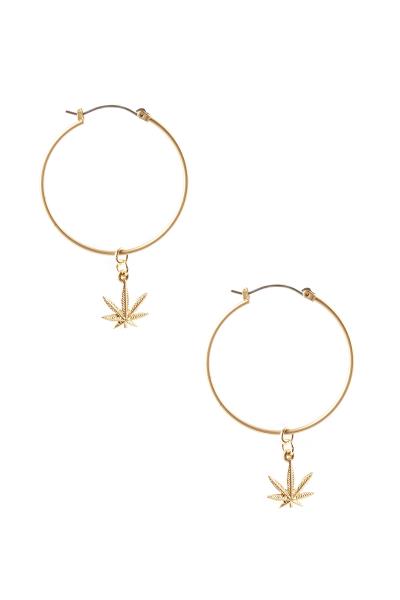 Metal Hoop Marijuana Dangle Earring