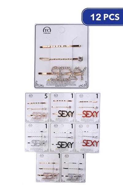 Rhinestone Letter Sexy Hair Pin 3 PC (12 Units)