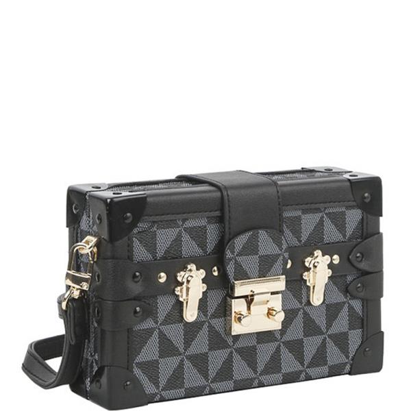 Check Metal Box Design Crossbody Bag