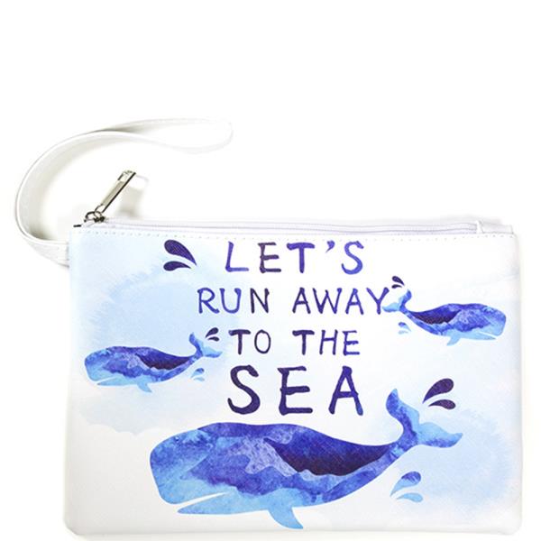 Lets Run Away to Sea Whale Print Pouch with Strap