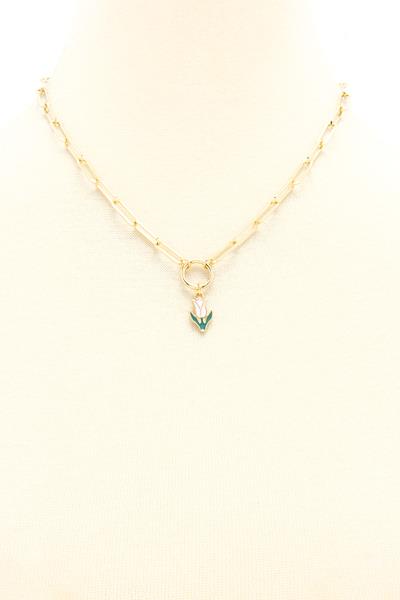 FASHION METAL CHAIN FLOWER PENDANT NECKLACE