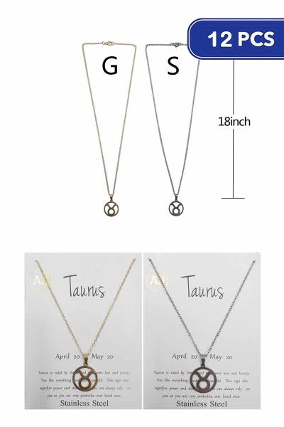 Taurus Zodiac Metal Pendant Necklace (12 Units)