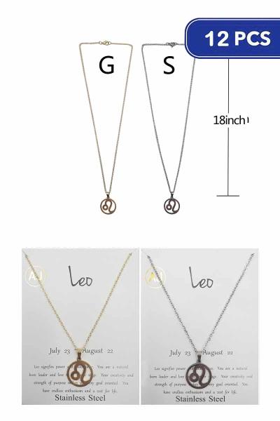 Leo Zodiac Metal Pendant Necklace (12 Units)