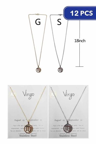 Virgo Zodiac Metal Pendant Necklace (12 Units)