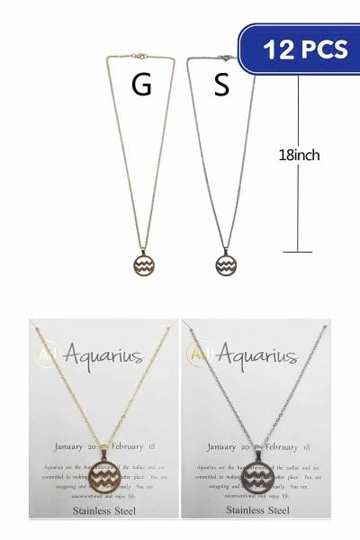 Aquarius Zodiac Metal Pendant Necklace (12 Units)