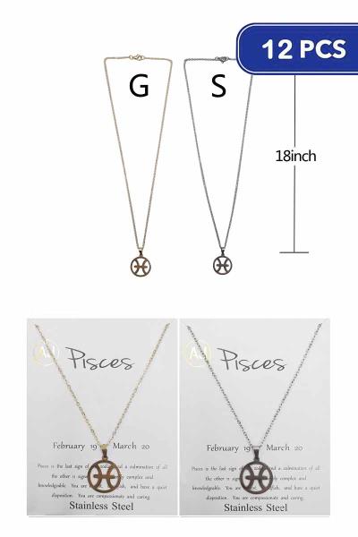 Pisces Zodiac Metal Pendant Necklace (12 Units)