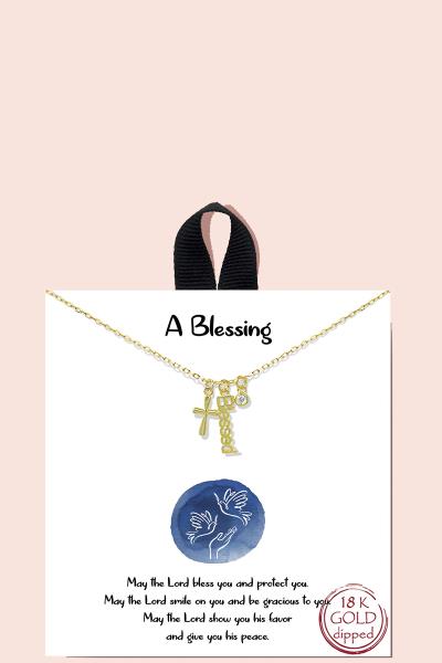 18K GOLD RHODIUM DIPPED A BLESSING CROSS PENDANT NECKLACE