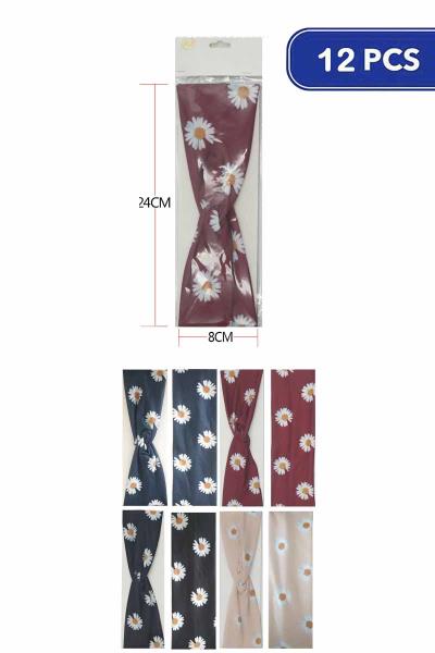 Flower Satin Head Wraps Headband (12 Units)
