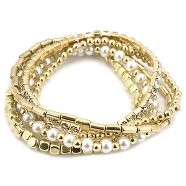 Metal Pearl Bead Stretch Multi Bracelet