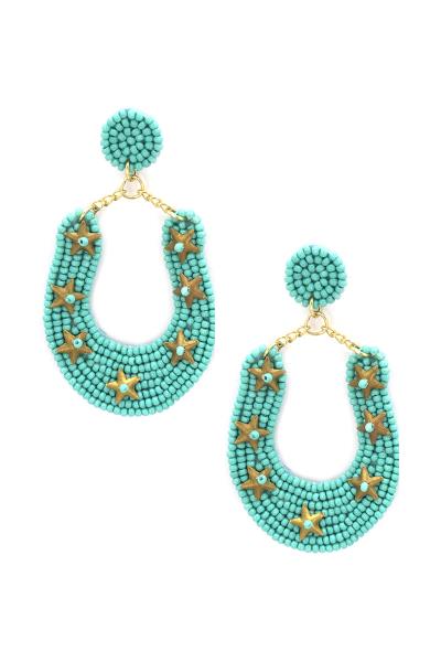 Seed Bead Horse Shoes Star Dangle Earring
