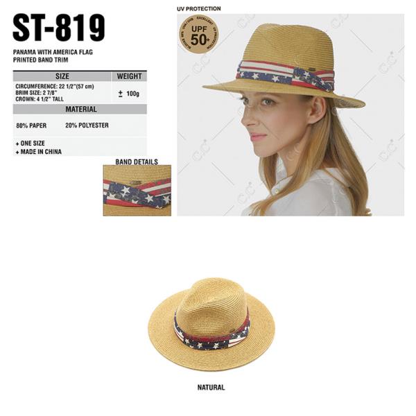 CC FEDORA HAT WITH AMERICAN FLAG PRINTED TRIM BAND