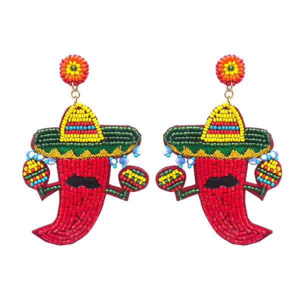 Seed Bead Cinco De Mayo Mexico Hat Dangle Earring