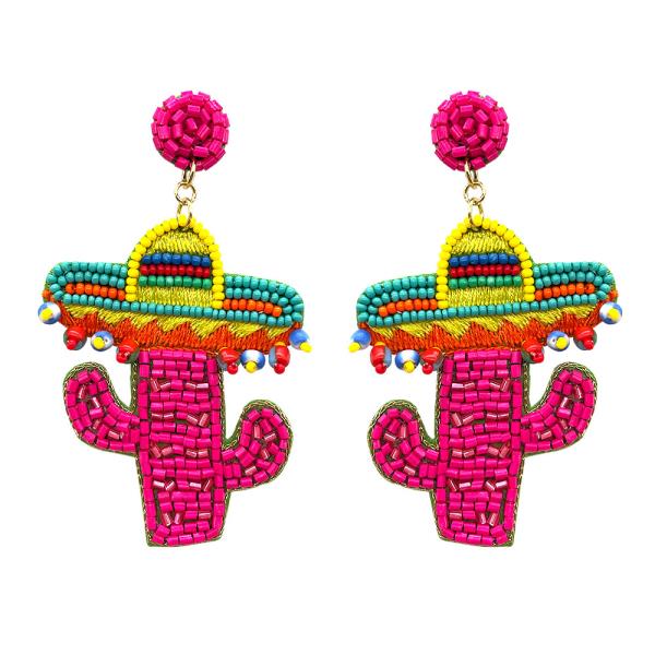 Seed Bead Cinco De Mayo Mexico Hat Cactus Earring
