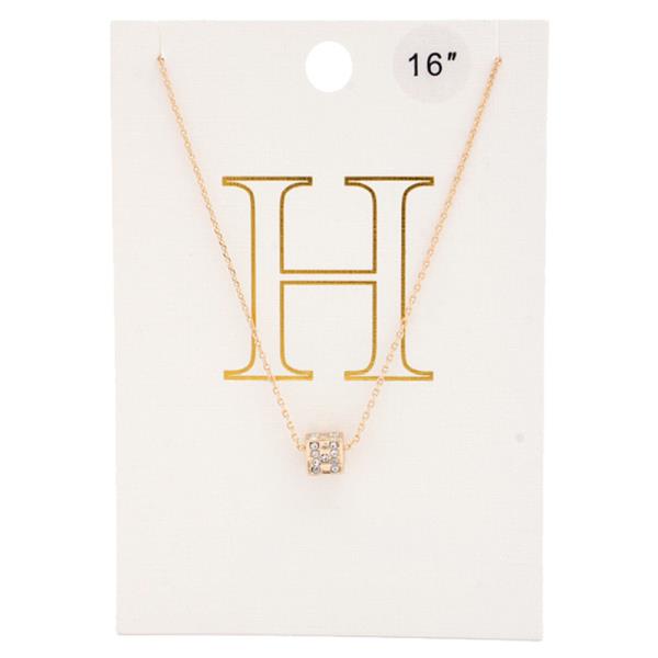 Initial Rhinestone Cube Charm Necklace