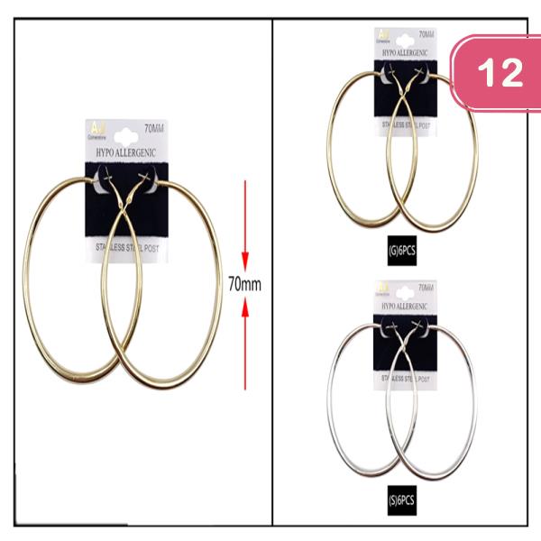 Plain Metal Hoop 70mm Earring (12 Units)