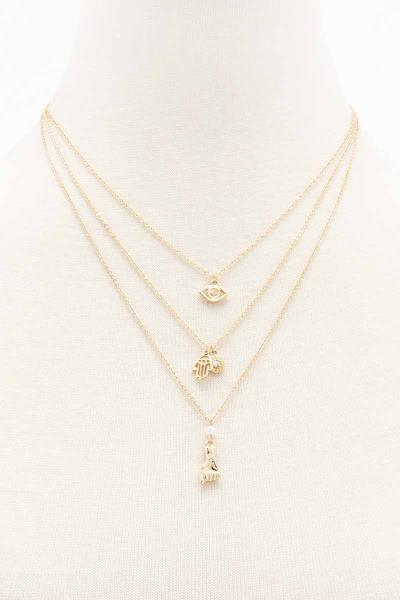 3 LAYERED METAL CHAIN PENDANT NECKLACE