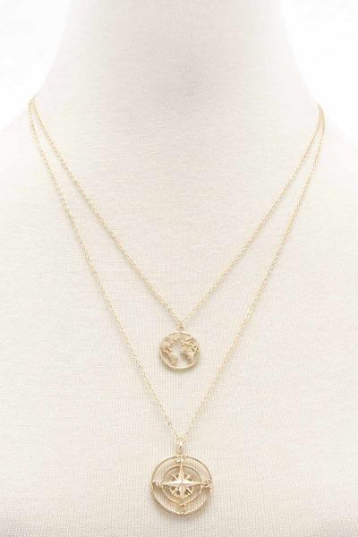 2 LAYERED METAL CHAIN PENDANT NECKLACE