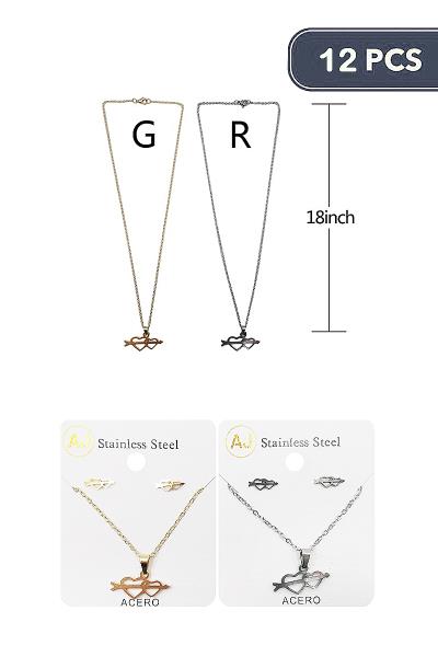 Heart Pierce Arrow Choker Necklace (12 Units)