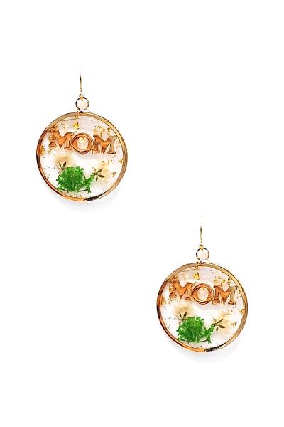 Mom Flower Design Clear Earring