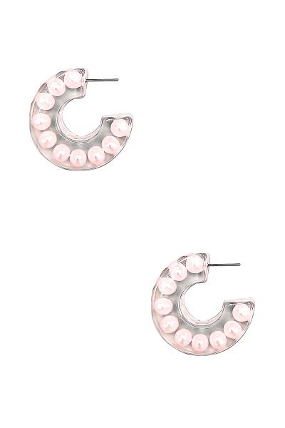 Clear Pearl Open Post Circle Earring