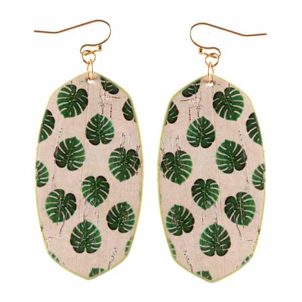 Cork Leaves Print Dangle Earring