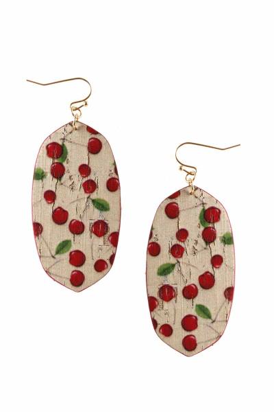 Cork Cherry Print Dangle Earring