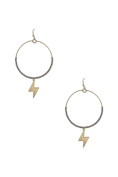 METAL HOOP BEAD LIGHTNING EARRING