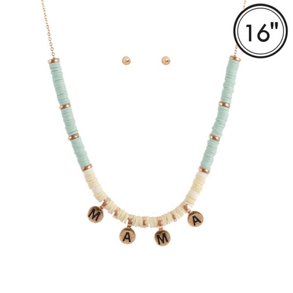 Rubber Disc Mama Pendant Necklace Earring Set