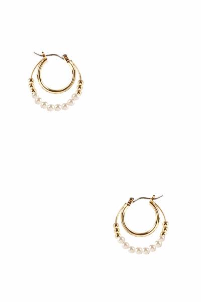 METAL PEARL DOUBLE RING HOOP EARRING
