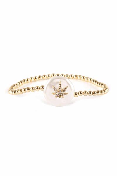 METAL BALLS CHAIN PEARL STRETCH BRACELET
