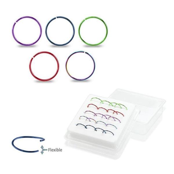 Multi Color Surgical Steel Hoop Nose Ring 20 Pc