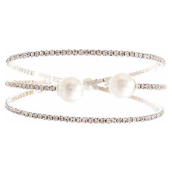 Triple Raw Rhinestone and Pearl Bracelet