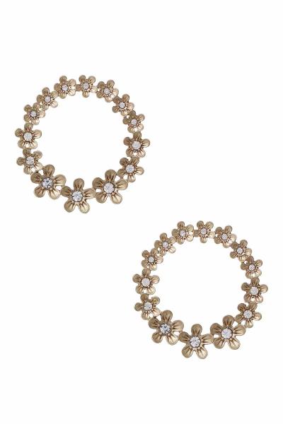 Metal Rhinestone Flower Round Earring