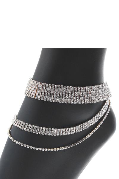 Rhinestone 7 3 1 Row 3 Layer Anklet