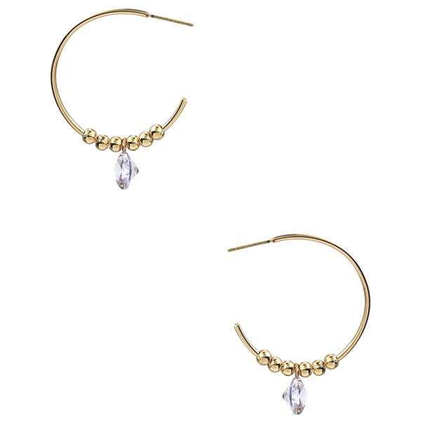 METAL CRYSTAL DIAMOND BEAD OPEN CIRCLE EARRING