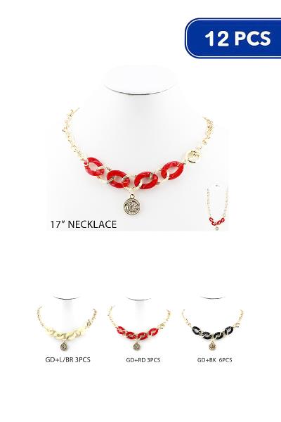 Link Chain Coin Pendant Design Necklace (12 Units)