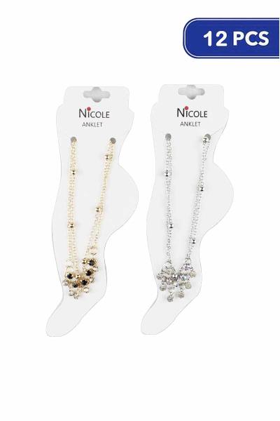 Stone Crystal Bead Double Layer Anklet (12 Units)