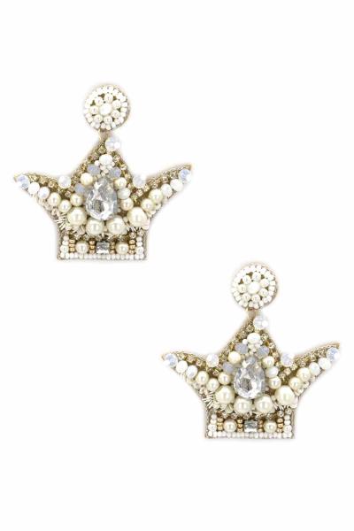 Seed Bead Pearl Crown Dangle Earring