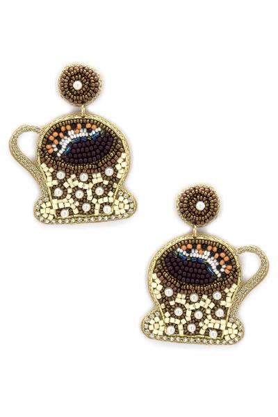 Pearl Seed Bead Red Coffee Dangle Earring
