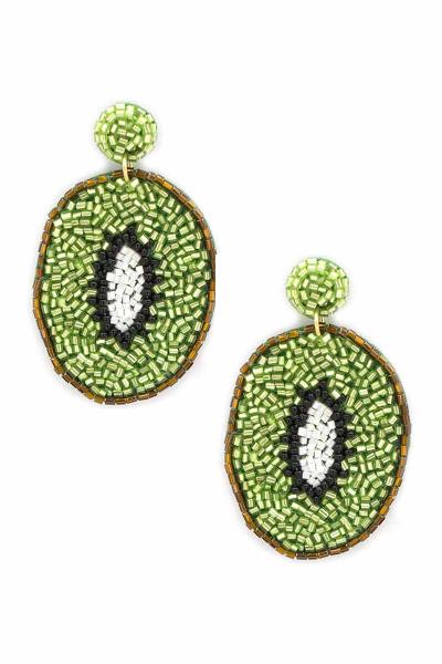 Seed Bead Kiwi Dangle Earring