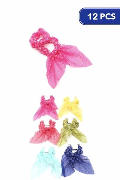 Flower Tassel Hair Scrunchies (12 Units)