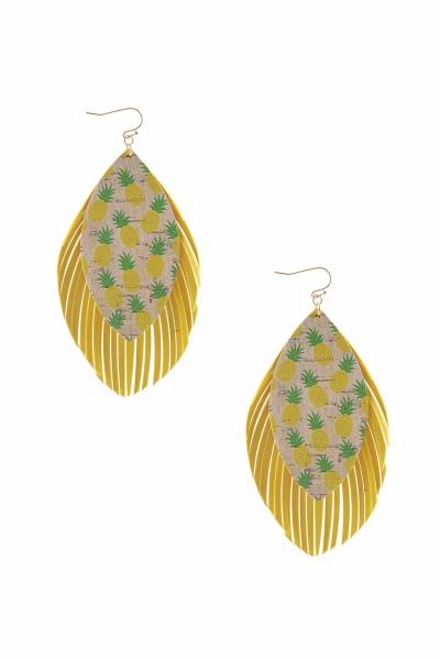 Leather Pineapple Dangle Earring