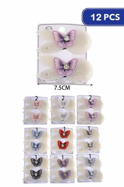 Pearl Butterfly Hair Pin 2 Pc Set (12 Units)