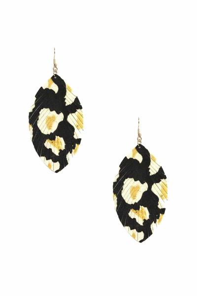 Leather Animal Print Leaves Dangle Earring
