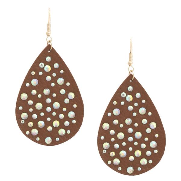 Teardrop Leather Stone Studded Dangle Earring