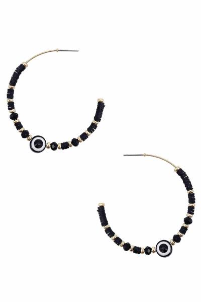 Glass Rubber Disc Bead Evil Eye Hoop Earring