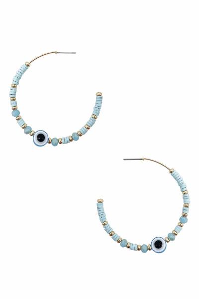 GLASS RUBBER DISC BEAD EVIL EYE HOOP EARRING