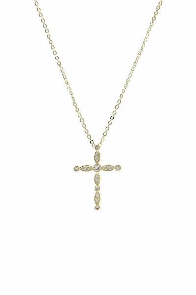 METAL CHAIN RHINESTONE CROSS PENDANT NECKLACE